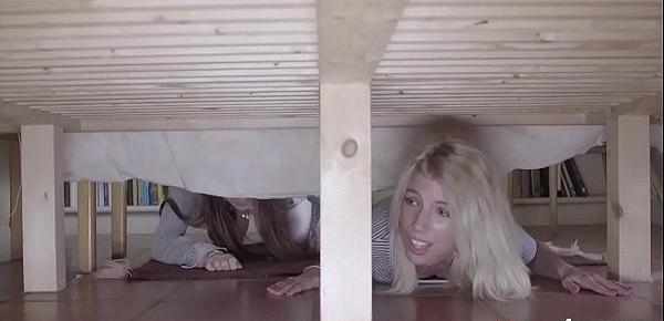  Sisters Get Caught Under Bed And Brother Takes Advantage